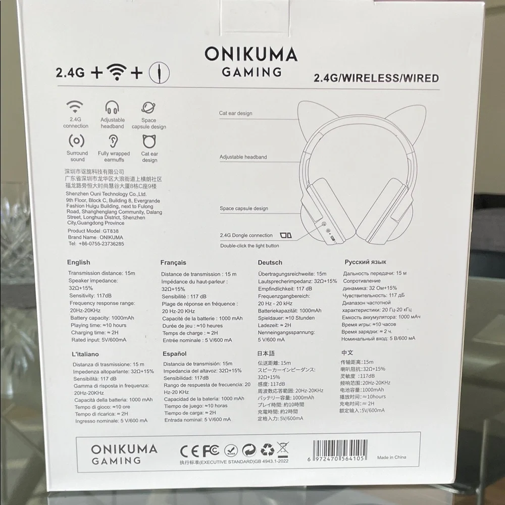 GT838 Wireless Cat-Ear Headphones in Pink and White NWT Sealed